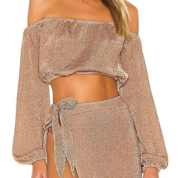 Lovers and Friends Nayelli Metallic Gold Women's Crop Top Size XS - Picture 1 of 8